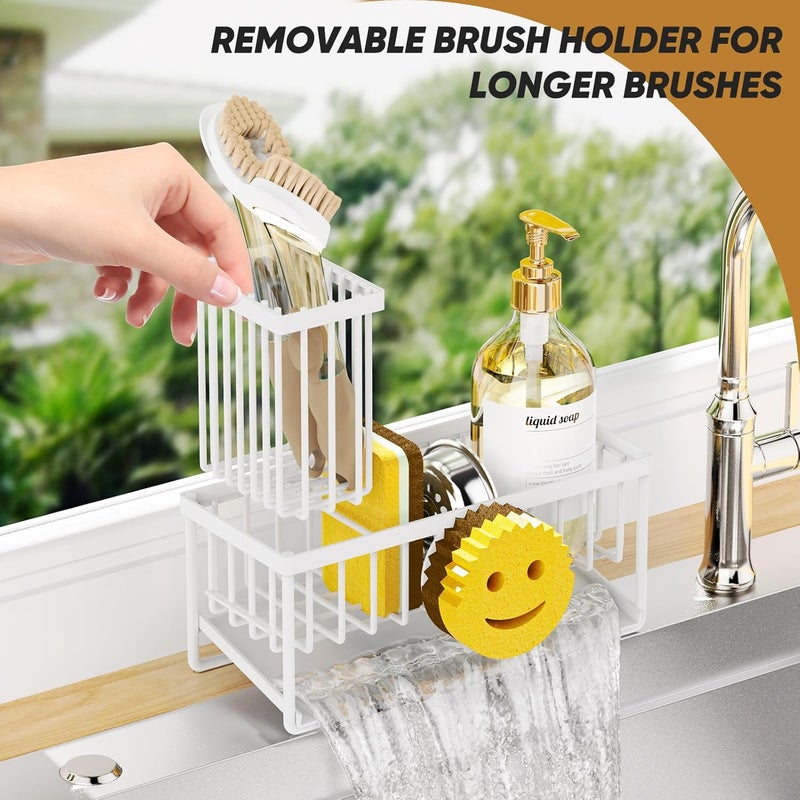 Taugast Sponge Holder for Kitchen Sink,Smiley Face Sink Caddy with Removable Brush Holder,Self-Draining Sponge Caddy for Soap,Dish Brush,Scrubber,Kitchen Essentials and Gadgets-White - Image 5